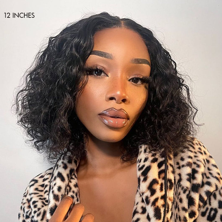 Vacation Vibes Water Wave 4x4 Closure Lace Glueless Mid Part Short Wig 100% Human Hair - US Only-05