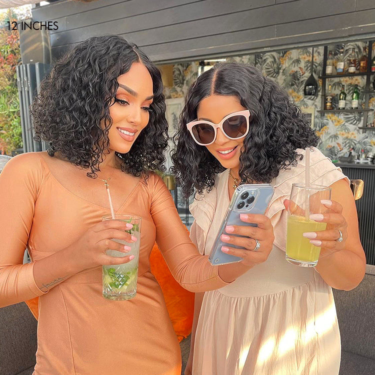 Vacation Vibes Water Wave 4x4 Closure Lace Glueless Mid Part Short Wig 100% Human Hair - US Only-06