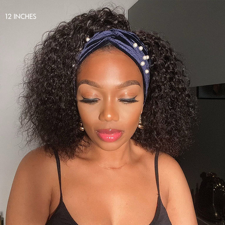 Deep Wave Glueless Curly Bob Wig Headband Wig 100% Human Hair (Get Free Trendy Headbands)-11