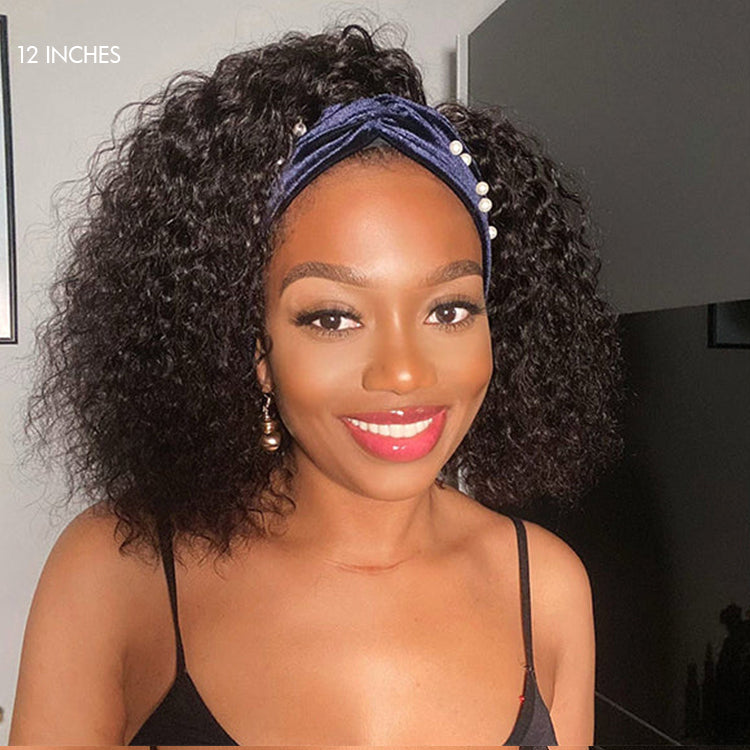 Deep Wave Glueless Curly Bob Wig Headband Wig 100% Human Hair (Get Free Trendy Headbands)-08