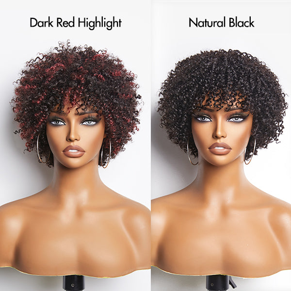 Dark Red / Blonde Highlights / Natural Black Afro Curls Glueless Ready to Go Wig Beginner Friendly - US Only-09