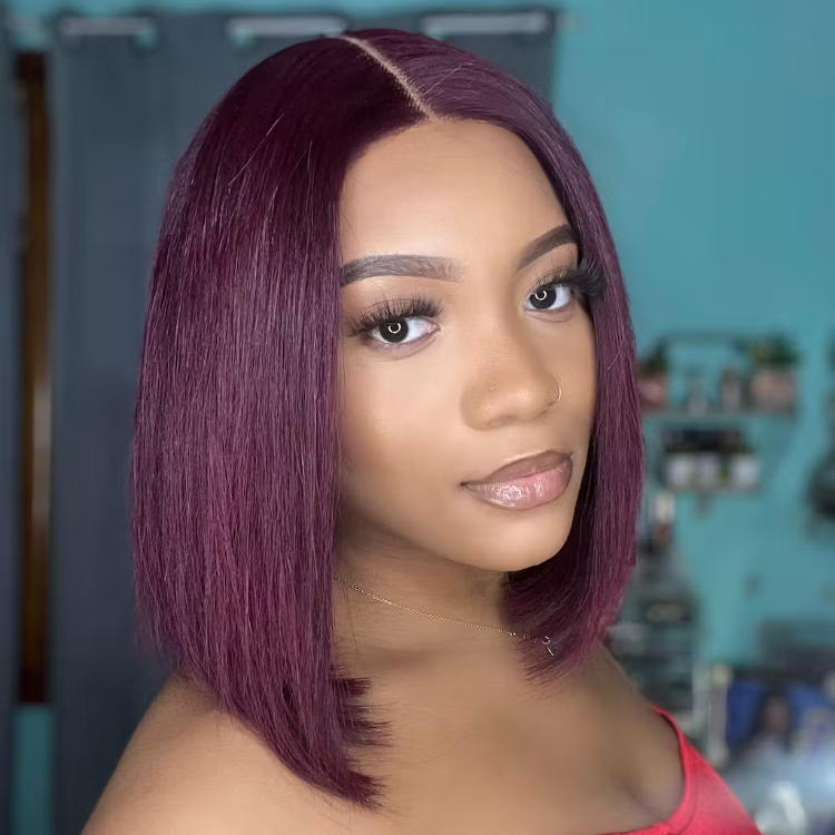 Reddish Purple Glueless Blunt Cut Bob 5x5 Closure Wig 100% Human Hair | Easy Install & Effortless-02