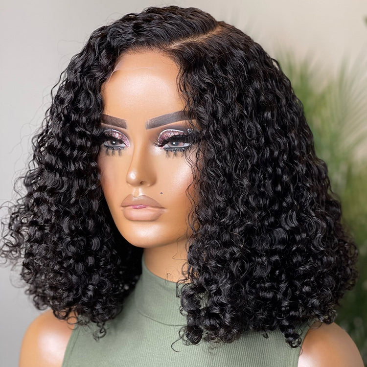 Full Kinky Curly 5x5 Closure HD Lace Glueless Side Part Neck Length Wig 100% Human Hair - US Only-01