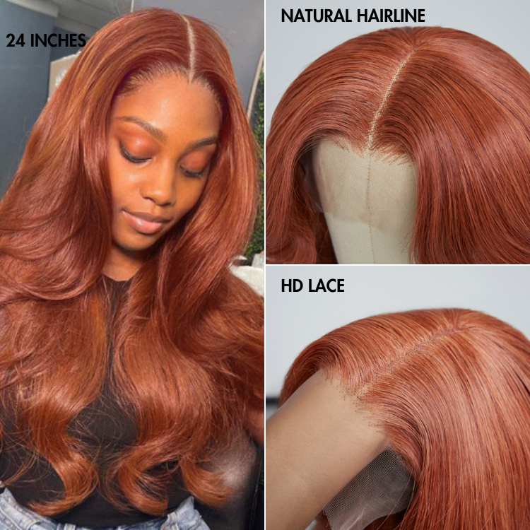 Luvme cinnamon brown loose wave 5x5 closure wig with HD lace, straight layered style, glueless construction for natural look.