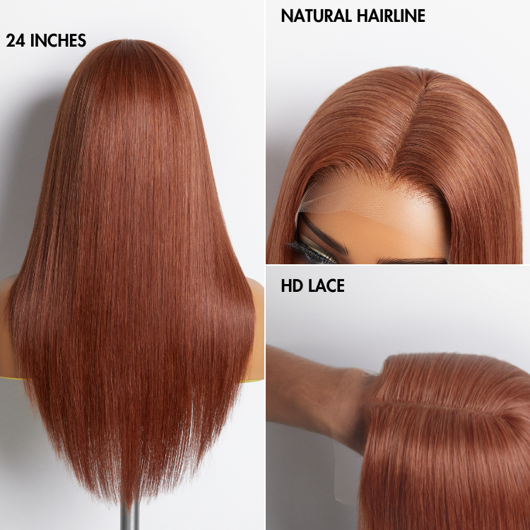 Luvme cinnamon brown 5x5 closure wig with loose wave and straight styles, HD lace, glueless design, natural hair appearance