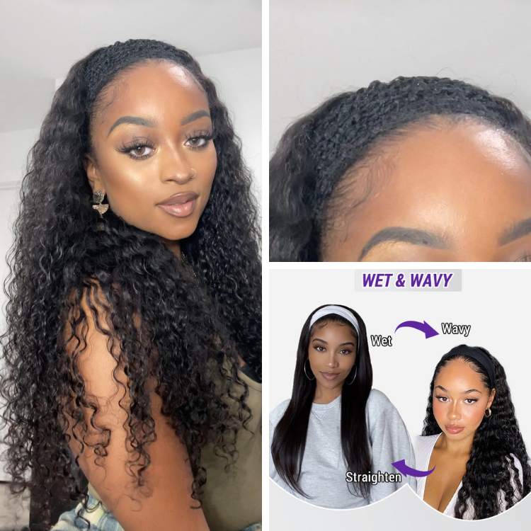 Luvme Wet and Wavy Water Wave Glueless Headband Wig with long, curly water waves and headband for easy wear.