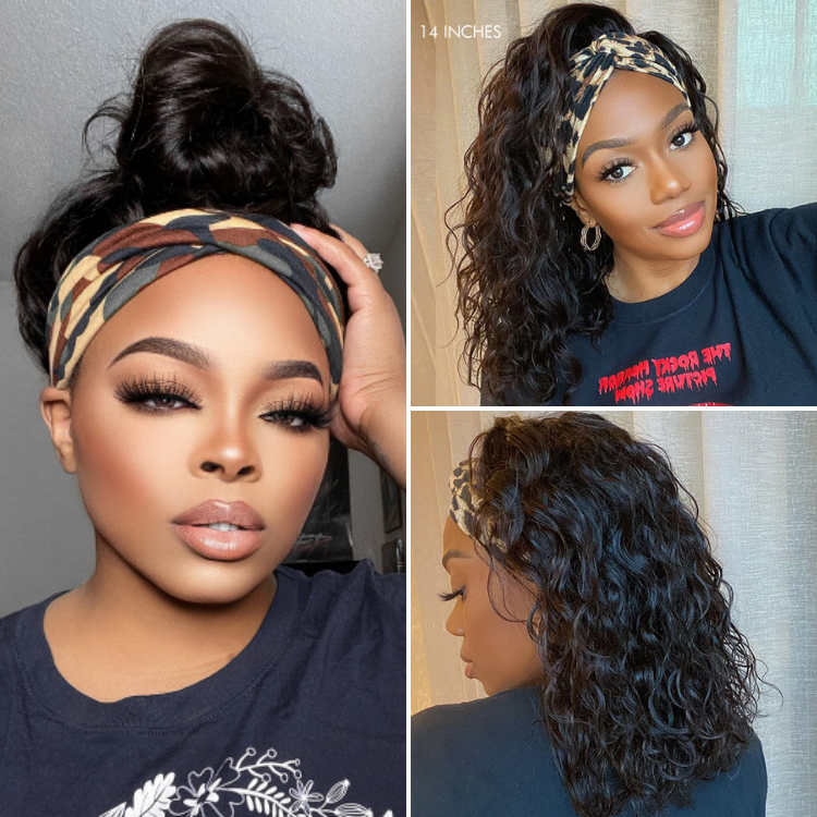 No Lace Summer Deep Wave Headband Bob Wig