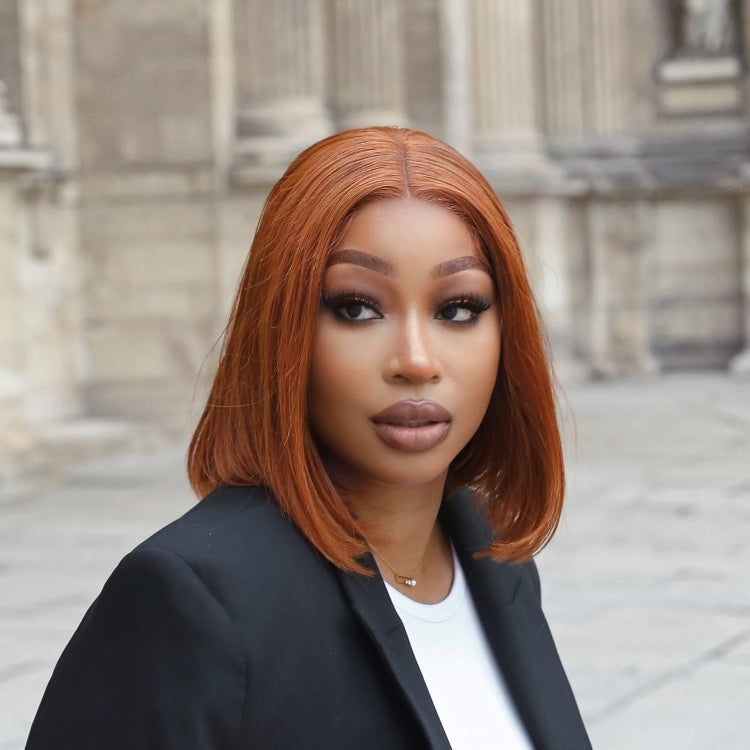 Luvme My GO-TO BOB™ beginner-friendly sugar maple 4x4 closure lace glueless mid part wig shown in natural style.