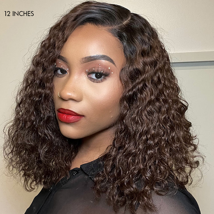 Ombre Brown Funmi Curly 5x5 Closure HD Lace Glueless Side Part Short Wig - US ONLY-05