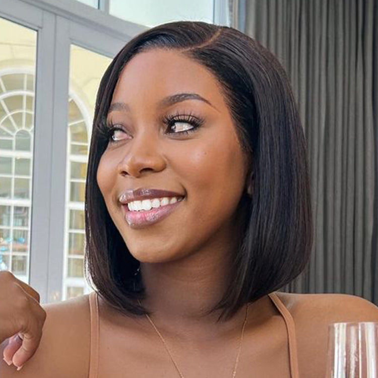 Glueless 13x4 Frontal Lace Ear to Ear Silky Straight C Part Bob Wig Pre-bleached - US Only-02