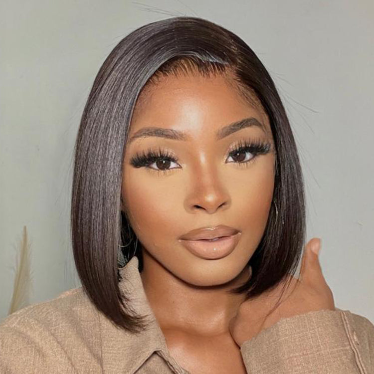 Luvme Hair glueless 13x4 frontal lace ear-to-ear silky straight C part bob wig with pre-bleached knots displayed on model head