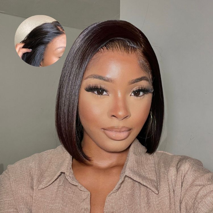 Luvme Hair glueless 13x4 frontal lace bob wig with silky straight texture and pre-bleached C part, ear-to-ear lace closure, US only