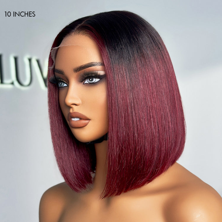 Luvme 5x5 closure wig with ombre highlights, silky blunt cut, HD lace, pre-cut, glueless bob style in large and small cap sizes.