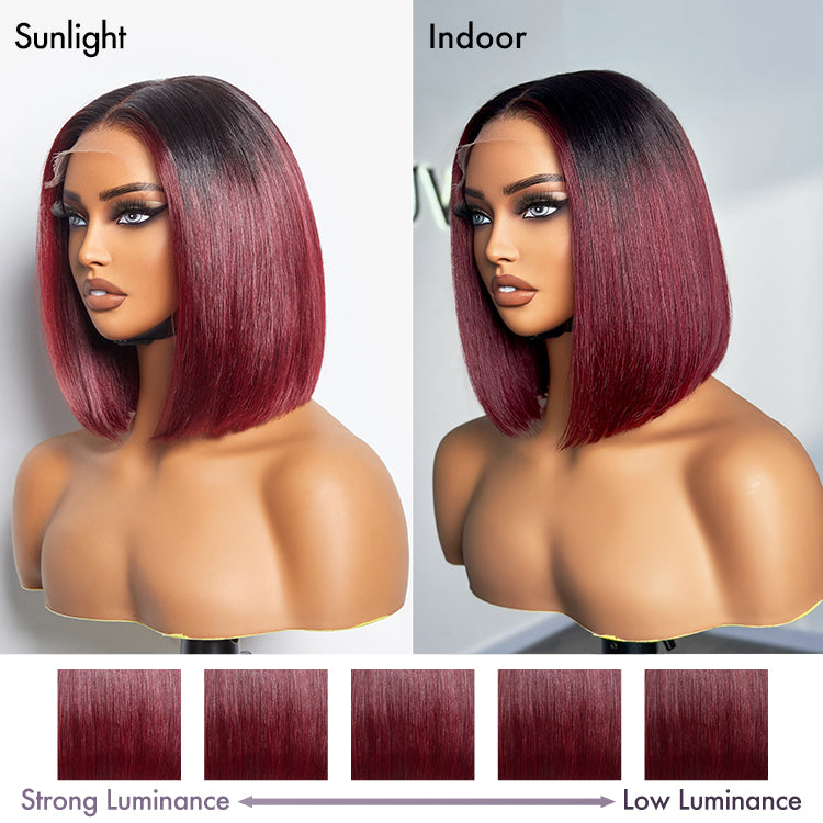 Luvme 5x5 closure wig with ombre highlights, silky blunt cut, HD lace, pre-cut lace, available in large and small cap sizes