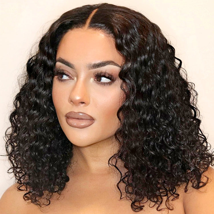 Casual Bouncy Curly 4x4 Closure Lace Glueless Mid Part Short Wig 100% Human Hair-01