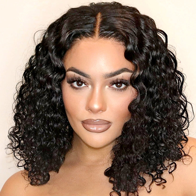 Casual Bouncy Curly 4x4 Closure Lace Glueless Mid Part Short Wig 100% Human Hair-02