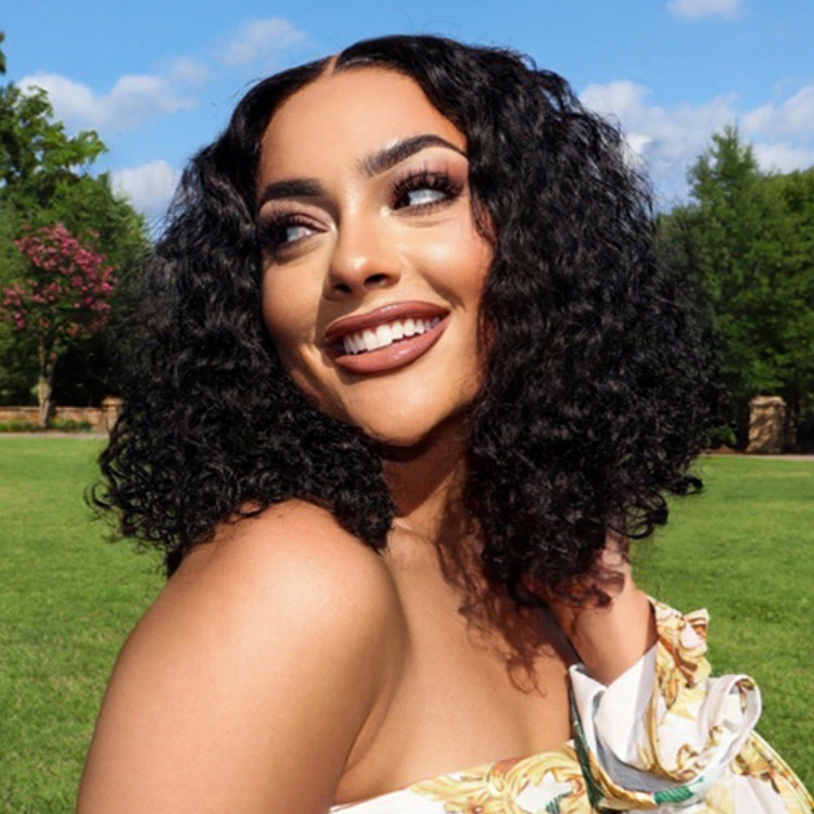 Casual Bouncy Curly 4x4 Closure Lace Glueless Mid Part Short Wig 100% Human Hair-03