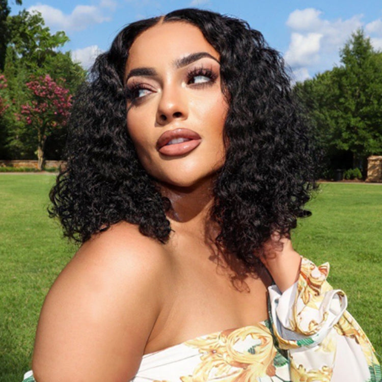 Casual Bouncy Curly 4x4 Closure Lace Glueless Mid Part Short Wig 100% Human Hair-05