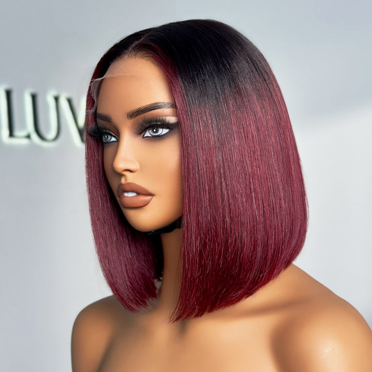 Limited Design | Ombre Highlight Silky Blunt Cut Glueless 5x5 Closure HD Lace Bob Wig Pre-Cut Lace | Large & Small Cap Size-10