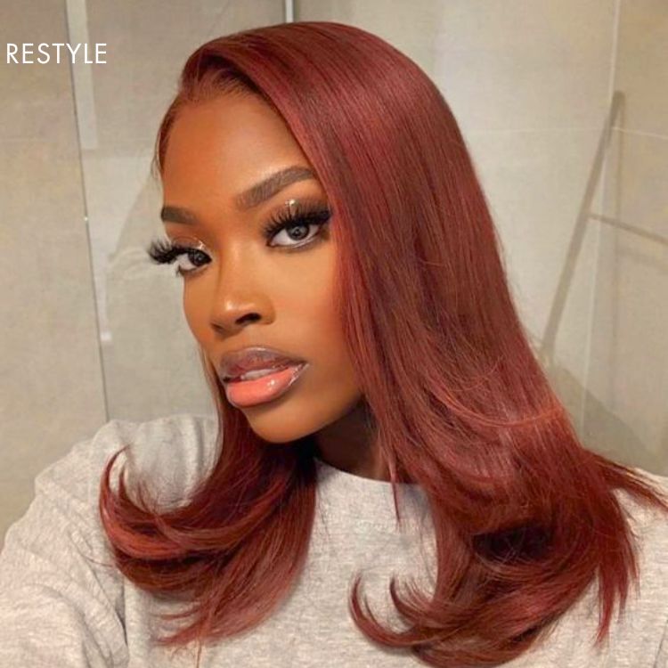 Luvme cinnamon brown 5x5 closure wig with loose wave and straight styles, HD lace, glueless design, natural hairline.