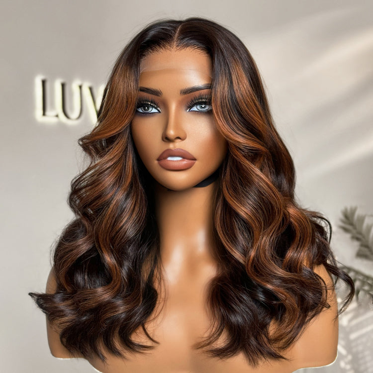 Special Deal | Elegant Copper Ombre Highlights Loose Body Wave / Silky Straight Glueless 5x5 Closure Lace Wig Breathable Cap