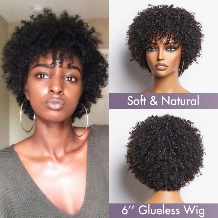 Dark Red / Blonde Highlights / Natural Black Afro Curls Glueless Ready to Go Wig Beginner Friendly - US Only-08