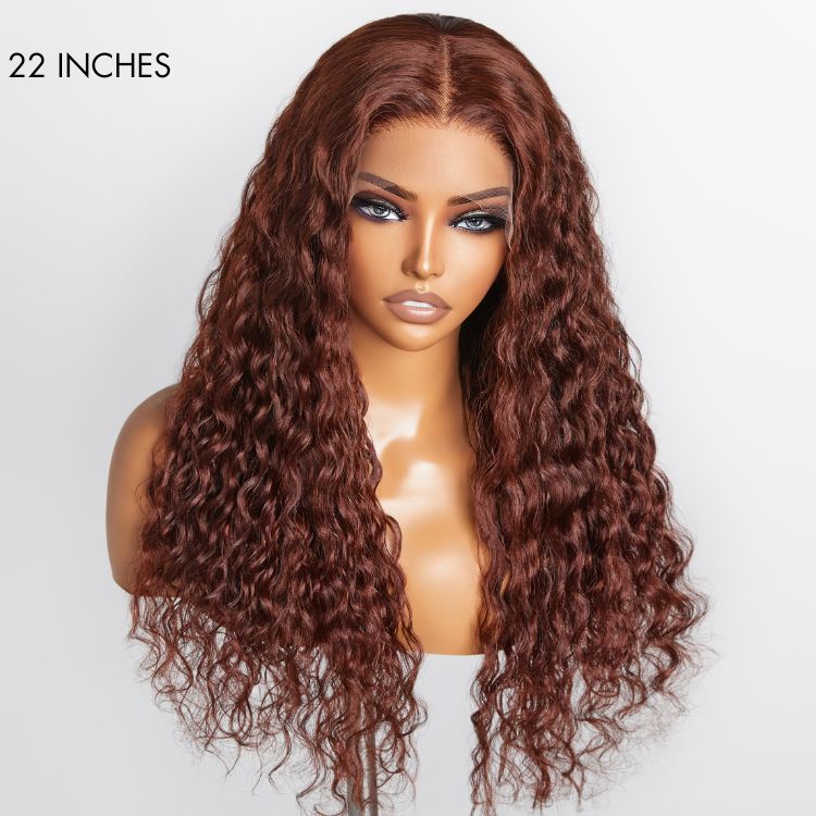Special Deal | Casual Reddish Brown Curly 5x5 Closure Lace Glueless Mid Part Long Wig 100% Human Hair-06