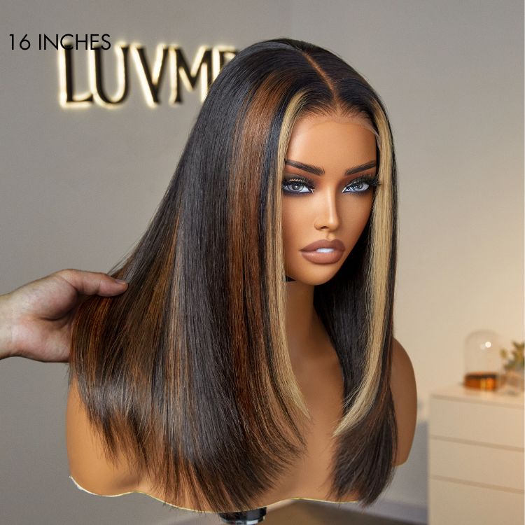 Luxurious Combo Color Highlights Silky Layered Cut Glueless 5x5 Closure HD Lace Wig-04