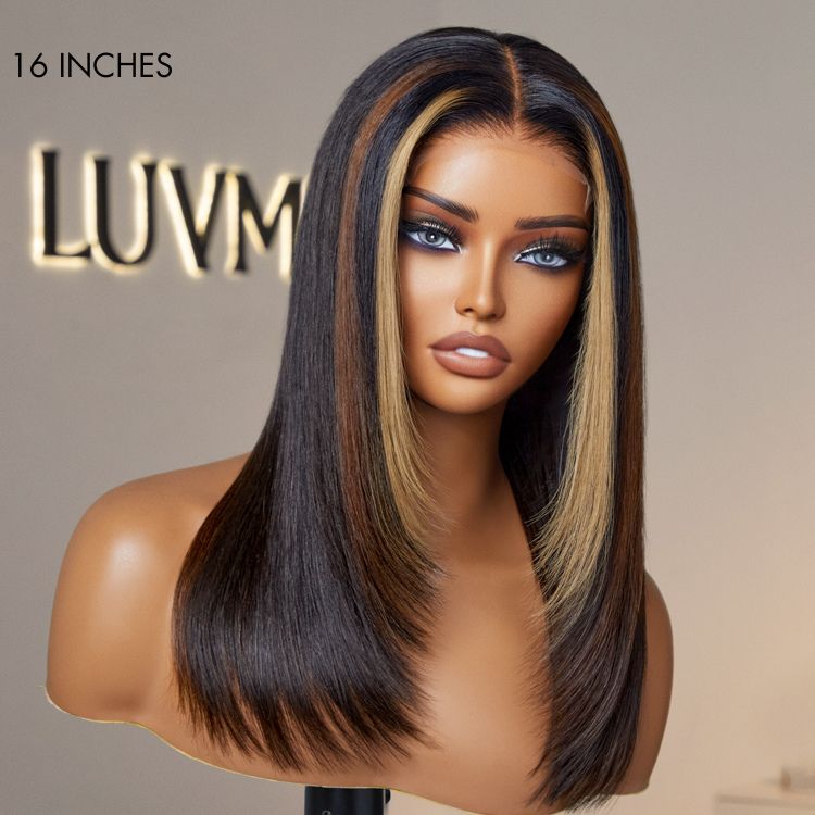 Luxurious Combo Color Highlights Silky Layered Cut Glueless 5x5 Closure HD Lace Wig-05