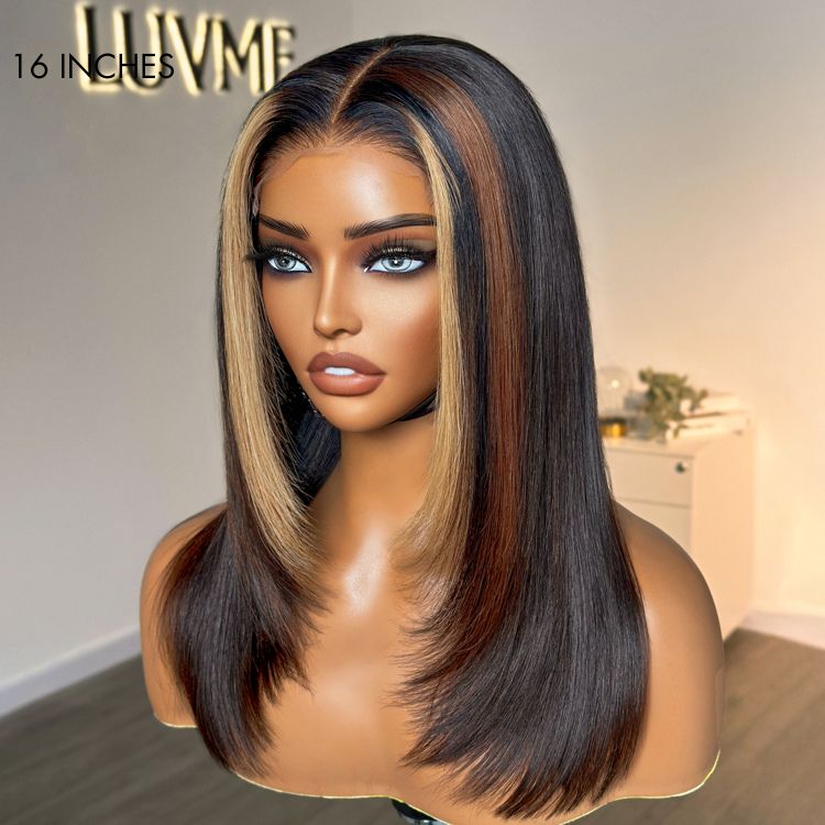 Luxurious Combo Color Highlights Silky Layered Cut Glueless 5x5 Closure HD Lace Wig-07