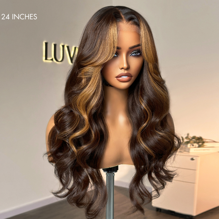 Special Deal | Breathable Cap Blonde Highlight Loose Wave Glueless 5x5 Closure HD Lace Wig with Curtain Bangs  - US ONLY-06