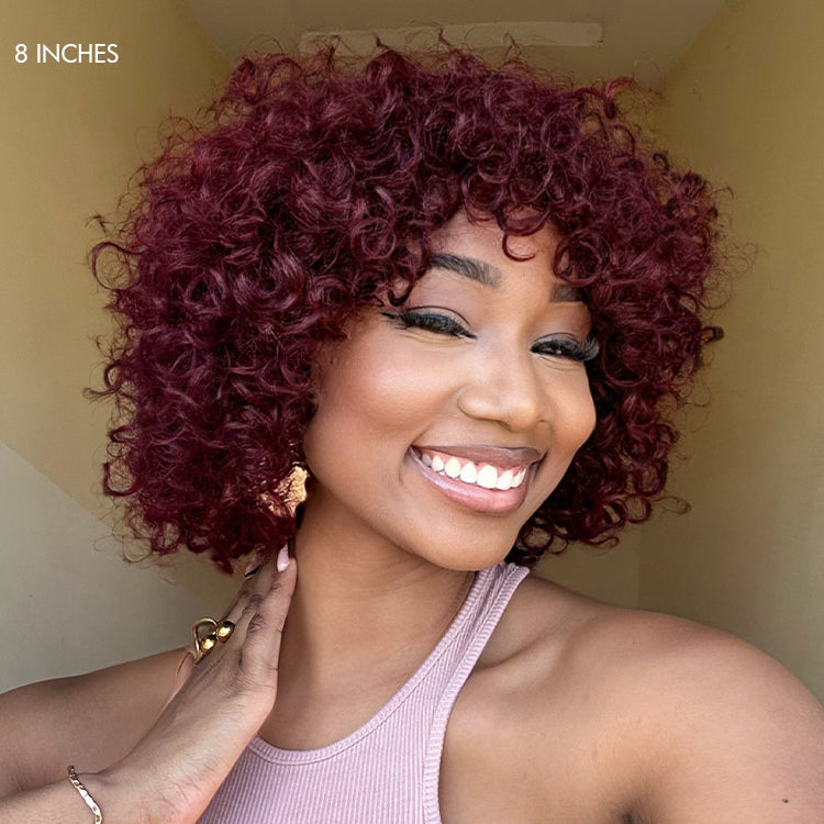 Special Deal | Beginner Friendly Dark Red Water Wave Glueless Minimalist Lace Curly Wig with Bangs-03