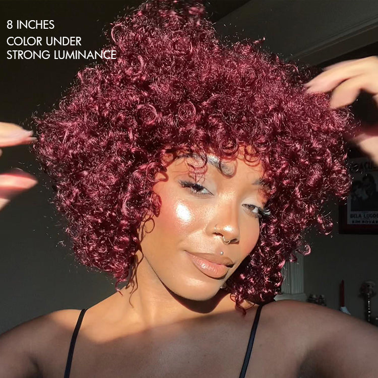 Special Deal | Beginner Friendly Dark Red Water Wave Glueless Minimalist Lace Curly Wig with Bangs-05