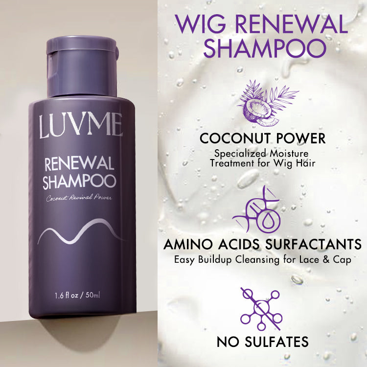 Luvme Hair Care Renewal Kit with shampoo and conditioner bottles, 1.60 fl oz each, designed for hair renewal and nourishment.