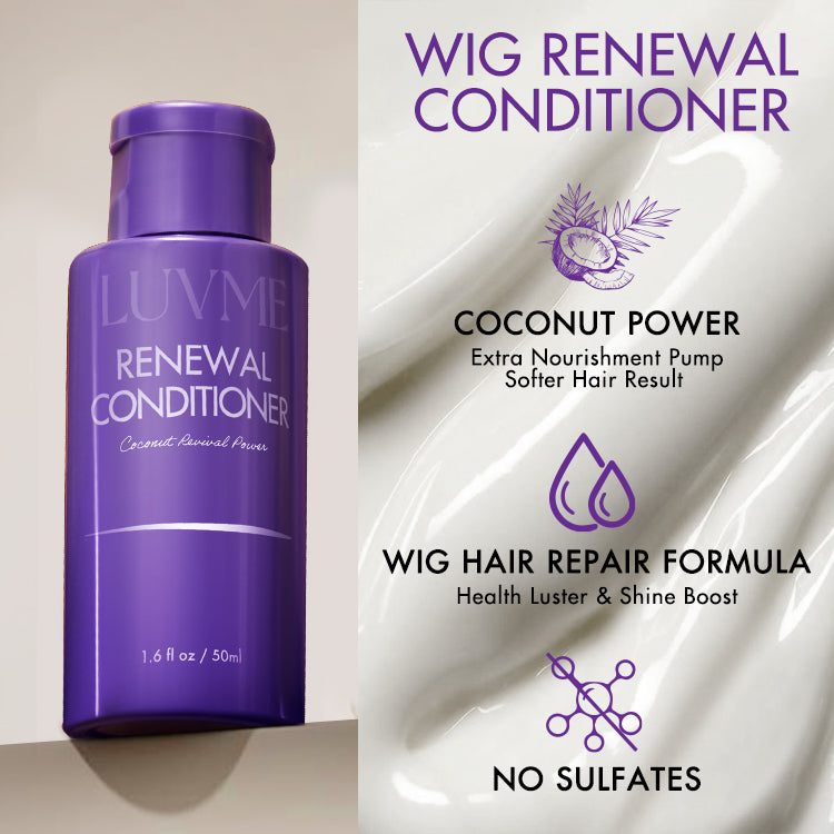 Luvme Hair Care Renewal Kit with shampoo and conditioner bottles, each 1.60 fl oz, featuring sleek packaging and product labels
