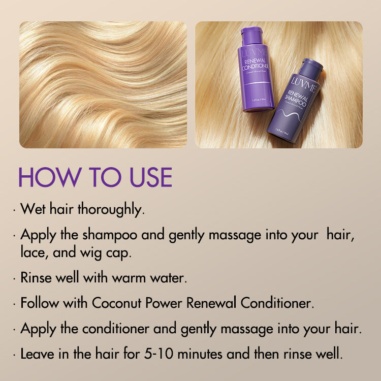 Luvme Hair Care Renewal Kit featuring shampoo and conditioner bottles, each 1.60 fl oz, for healthy hair maintenance.