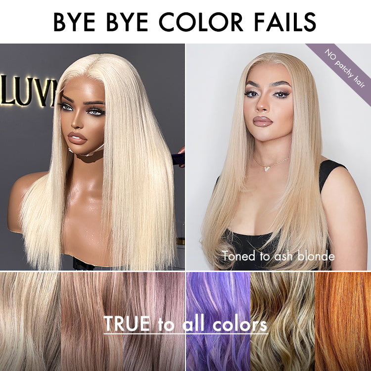 Luvme PreMax 5x5 closure wig with 180% density, silky straight 613 color, HD lace, glueless, long, pre-cut, plucked, bleached.