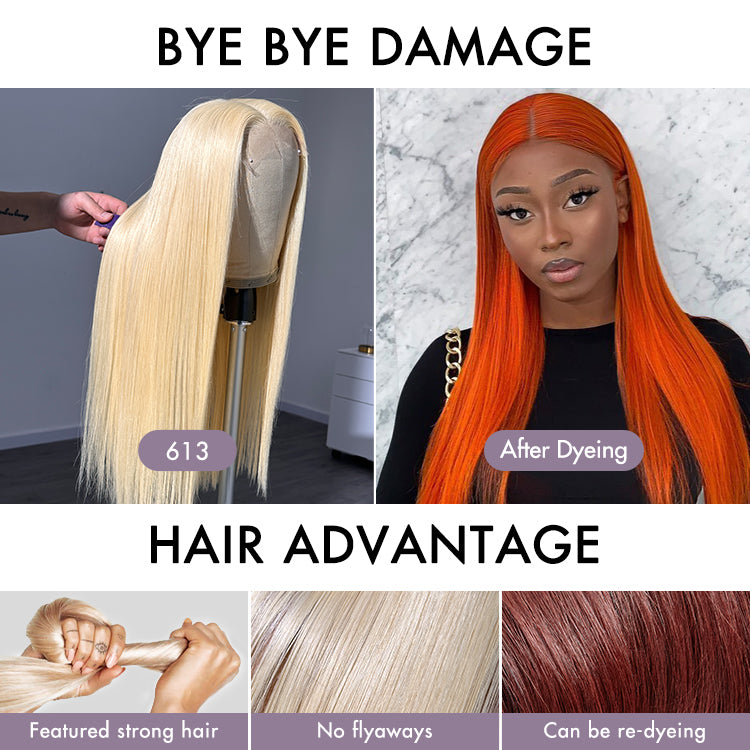 Luvme PreMax 5x5 closure wig with 180% density, silky straight 613 hair, HD lace, glueless, mid-part, pre-cut, plucked, bleached.
