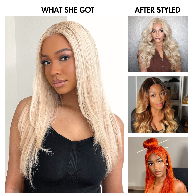 Luvme PreMax 5x5 closure wig with 180% density, silky straight 613 hair, glueless HD lace, pre-cut, plucked, and bleached for natural look