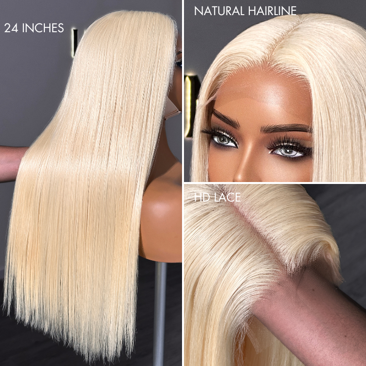 Luvme PreMax 5x5 closure wig with 180% density, silky straight 613 blonde, HD lace, glueless, mid part, pre-cut, plucked, bleached