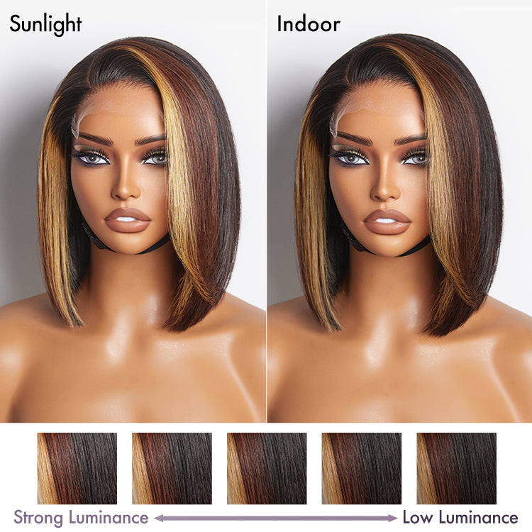 Limited Design | Brown Blonde Combo Highlight Straight Glueless 5x5 Closure HD Lace Bob Wig | Large & Small Cap Size-06