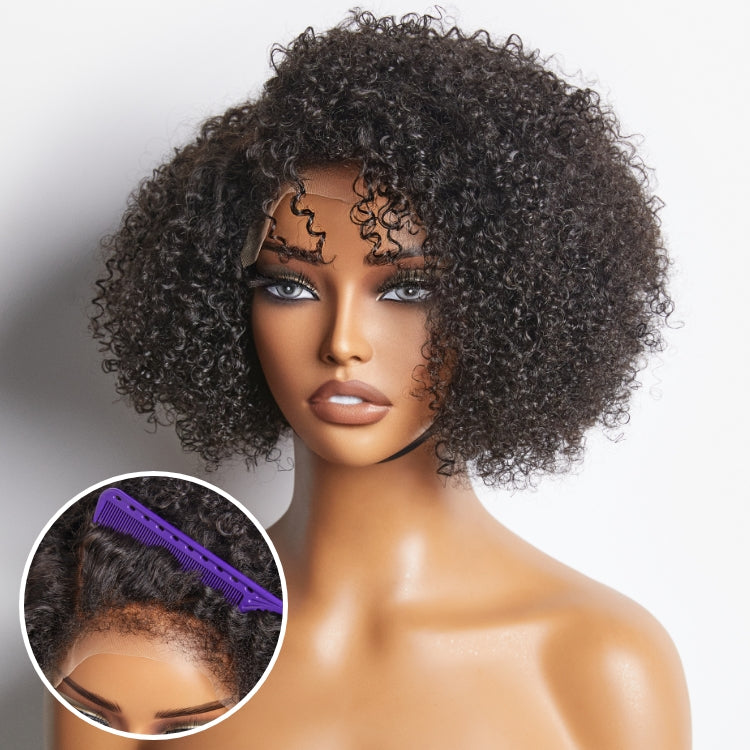 Special Deal | 4C Edges | Kinky Edges Jerry Curly 5x5 Closure Lace Glueless Side Part Short Wig 100% Human Hair