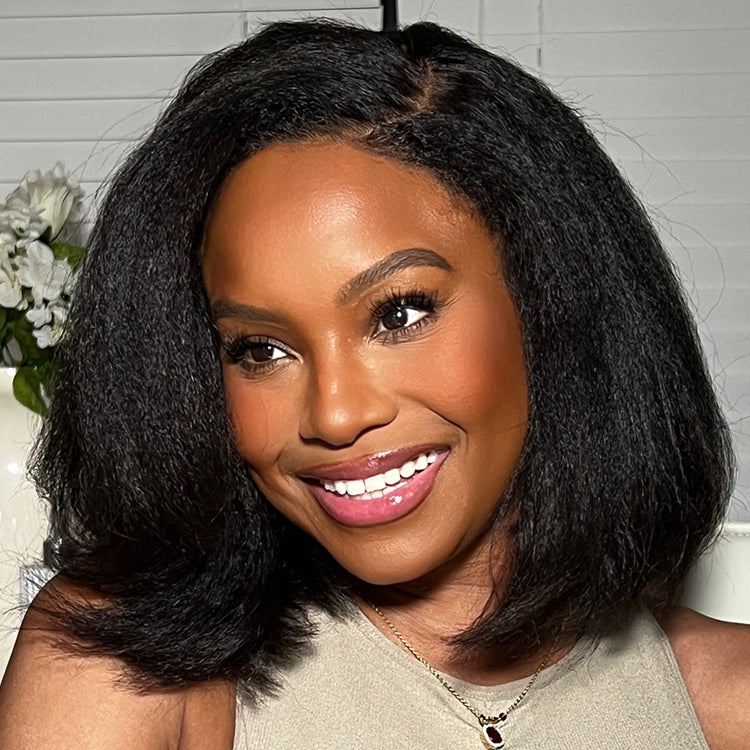 4C Edges | Ready-to-Wear Kinky Straight Bob Minimalist Lace Glueless Deep C Part Short Wig - US ONLY-09