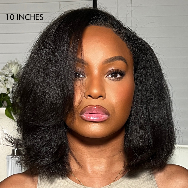 4C Edges | Ready-to-Wear Kinky Straight Bob Minimalist Lace Glueless Deep C Part Short Wig - US ONLY-08