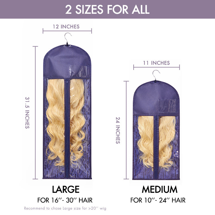 1pc/2pcs Portable Hair Extension Storage Wig Bags with Anti-slip Wooden Hanger & Transparent Zip Up Closure, M/L Sizes-06
