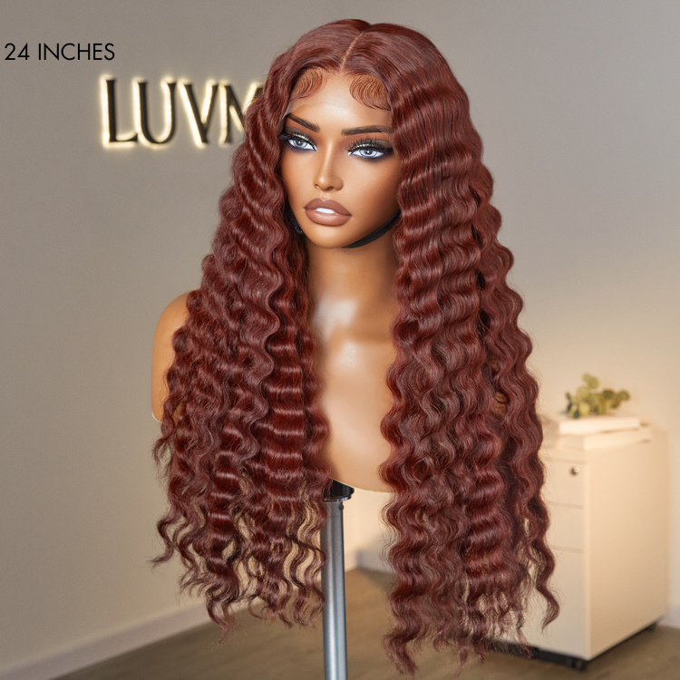 Retro Trends Dark Reddish Brown Ocean Wave Glueless 5x5 Closure Lace Long Wig  - US Only-05