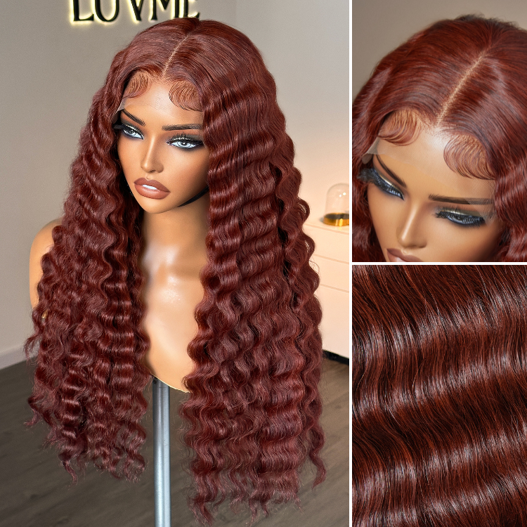 Retro Trends Dark Reddish Brown Ocean Wave Glueless 5x5 Closure Lace Long Wig  - US Only-02