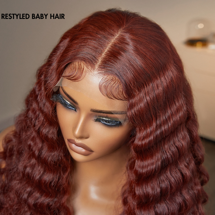 Retro Trends Dark Reddish Brown Ocean Wave Glueless 5x5 Closure Lace Long Wig  - US Only-07