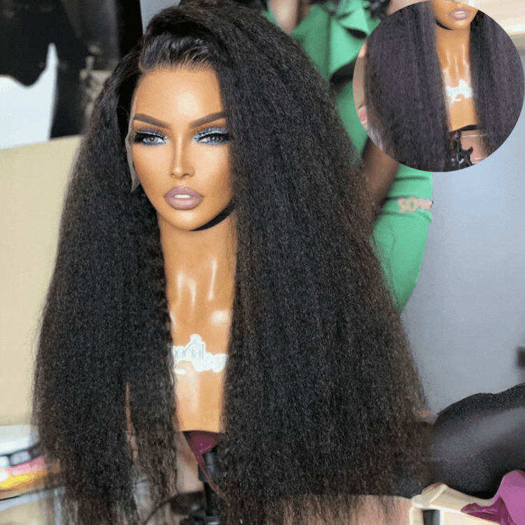 Natural Kinky Straight Glueless 5x5 / 13x4 HD Lace Long Wig 100% Human Hair - US Only-05
