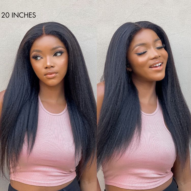 Natural Kinky Straight Glueless 5x5 / 13x4 HD Lace Long Wig 100% Human